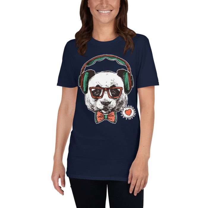 Cool Panda With Headphones and Bow Tie Printed T Shirt