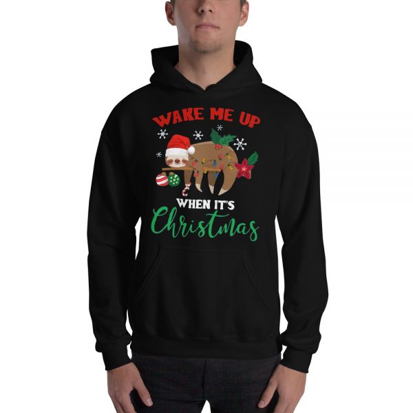 Wake Me Up When It's Christmas Funny Sloth Unisex Pullover Hoodie