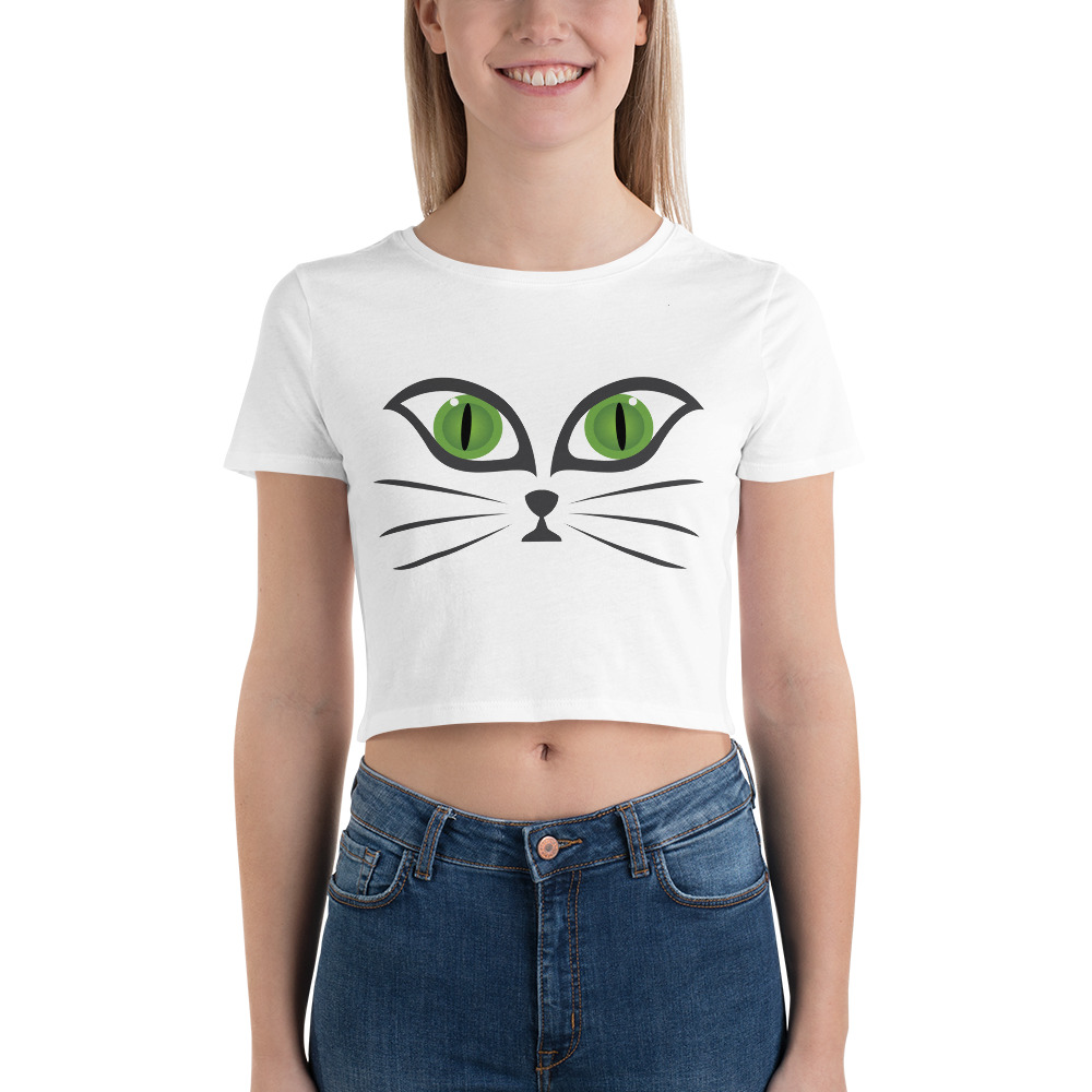 Cute Cat Face Meow! Kitten Face Printed Women’s Crop Tee